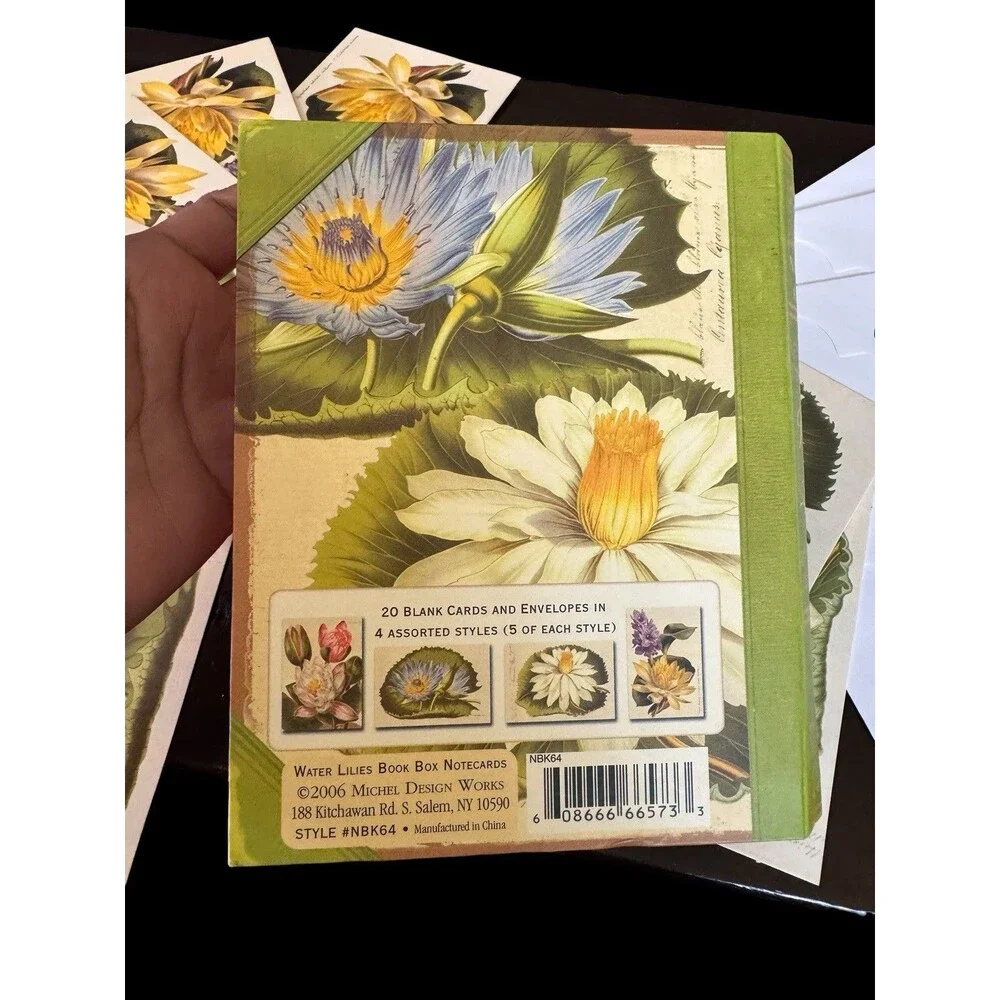 VTG 2006 Michel Design Works 14 Cards - 12 Envelopes Storage Box Water Lilies
